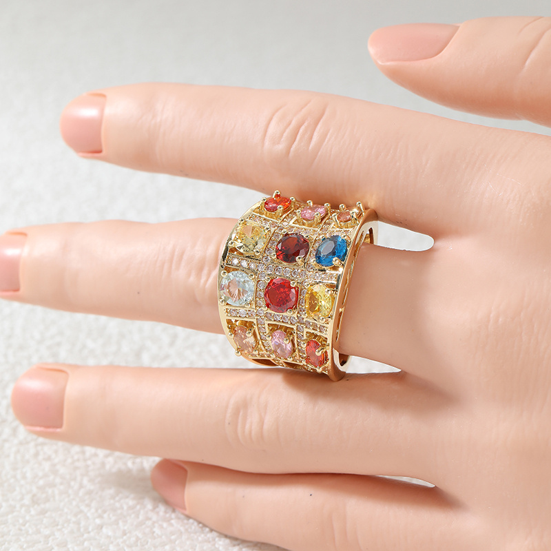 Women's Vintage Grid Synthetic Zirconia Ring, Summer Essentials